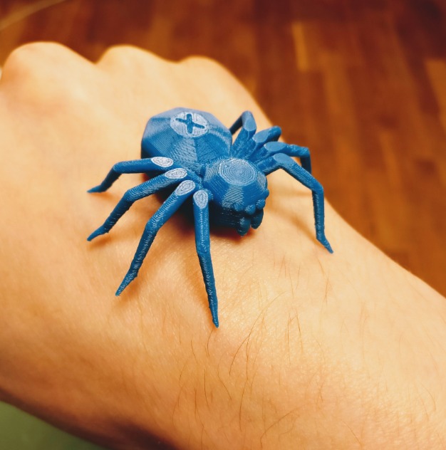 3D-printed Torture Spider model by Criticalprint3d, designed as a 3D printing beginner project to test printer capabilities.