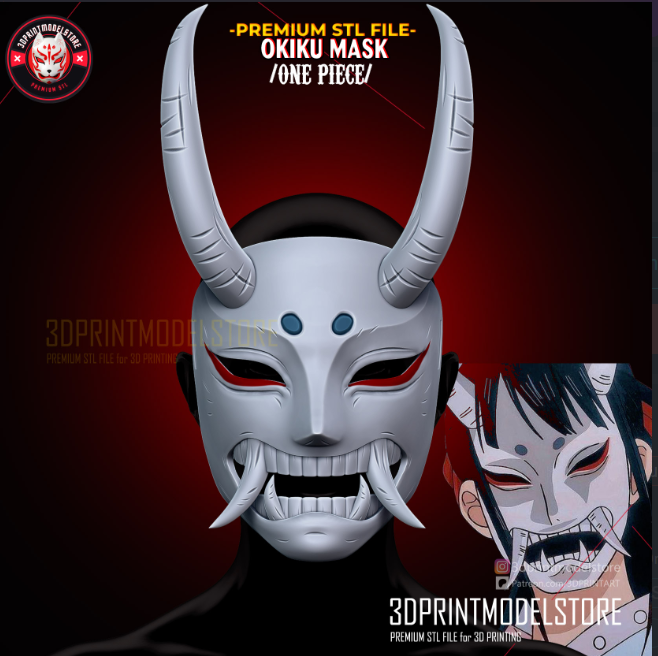 Okiku Mask anime STL file from One Piece, perfect for cosplay and display.