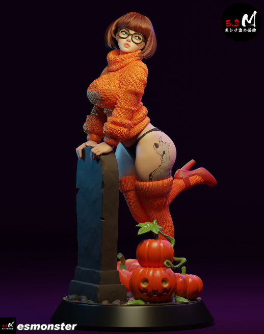 A 3D model of Velma-inspired character in a bold pose. Perfect for fans of detailed best NSFW 3D prints. Pre-supported and designed by East Sea Monster.
