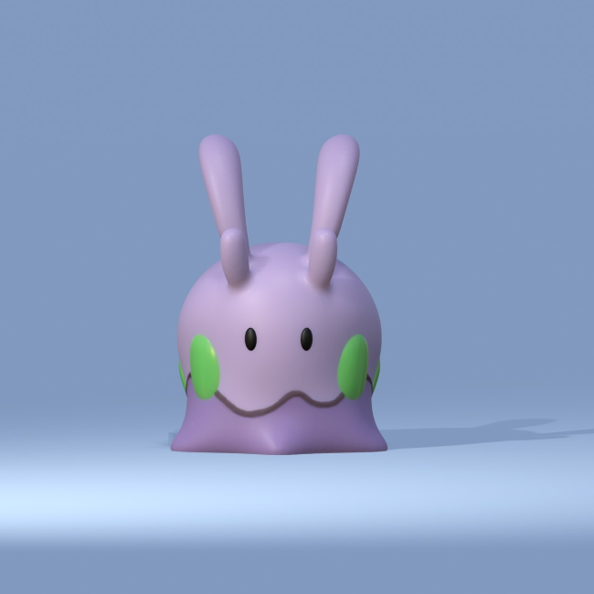 A 3D-printed model of Goomy, the slug-like Pokemon, with a smooth and cute design.
