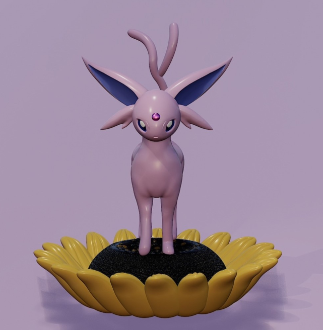 A sleek 3D-printed model of Espeon, the elegant Psychic-type Pokemon, designed for collectors.
