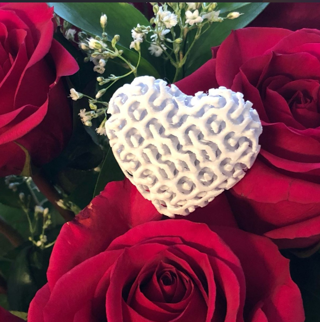 A decorative 3D-printed heart with an intricate lattice design, ideal for gifting or display.
