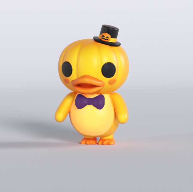 A whimsical 3D-printed duck model with a Halloween-themed design, great for festive decor.
