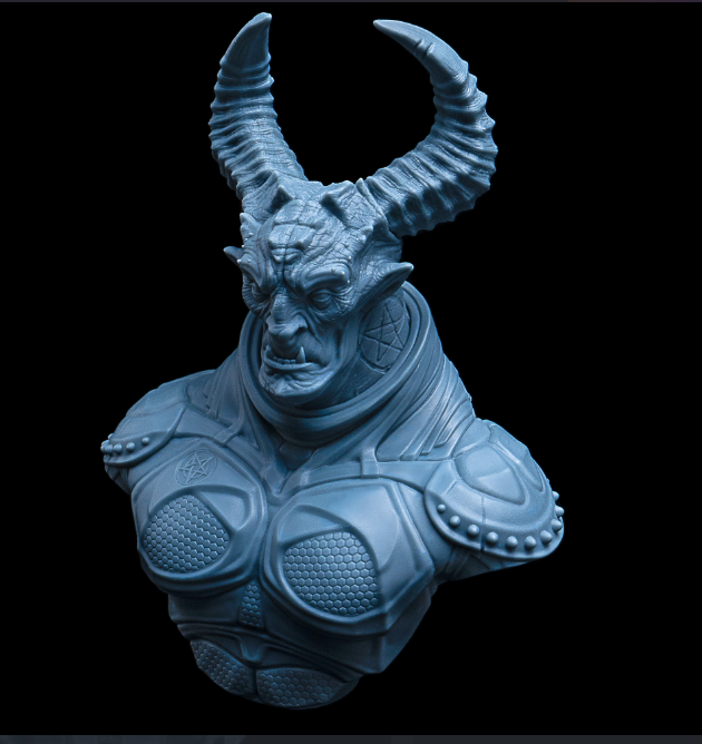 A gothic-style 3D-printed figure of Samael, showcasing intricate details and a fantasy-inspired design.
