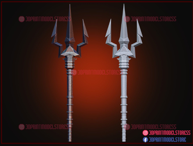 This is a detailed 3D-printed replica of Aquaman's iconic trident, featuring sharp angular prongs and an ornate handle design. Perfect for cosplay enthusiasts, collectors, or fans of the superhero universe.