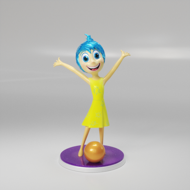 A 3D-printed figurine of the beloved Pixar character Joy from Inside Out.