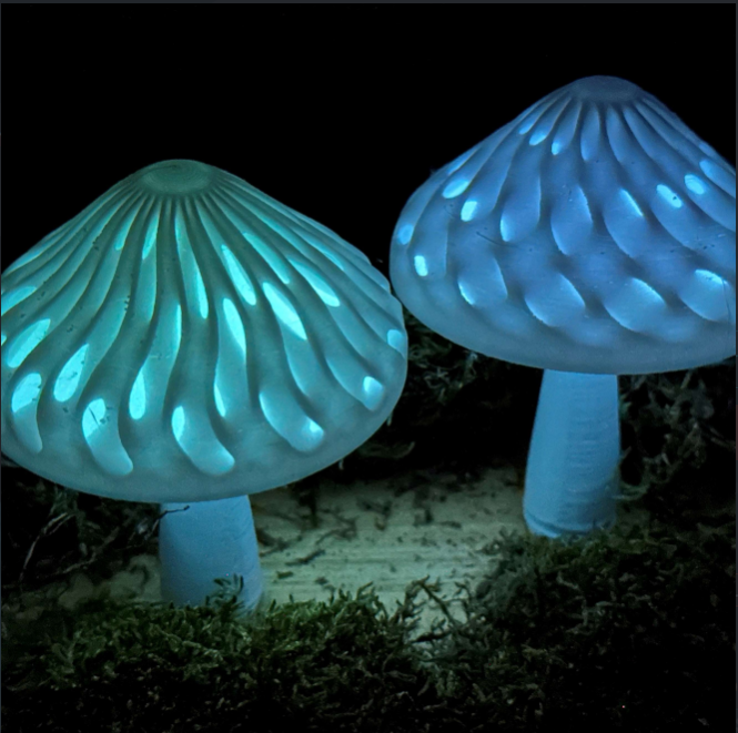 Cool 3D glow in the dark LED modular mushroom caps.