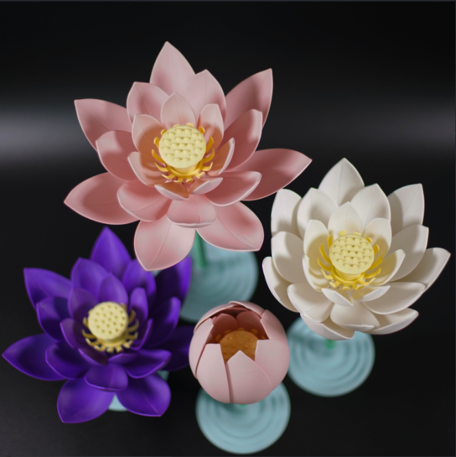 Stunning 3D model of blooming lotus flowers.