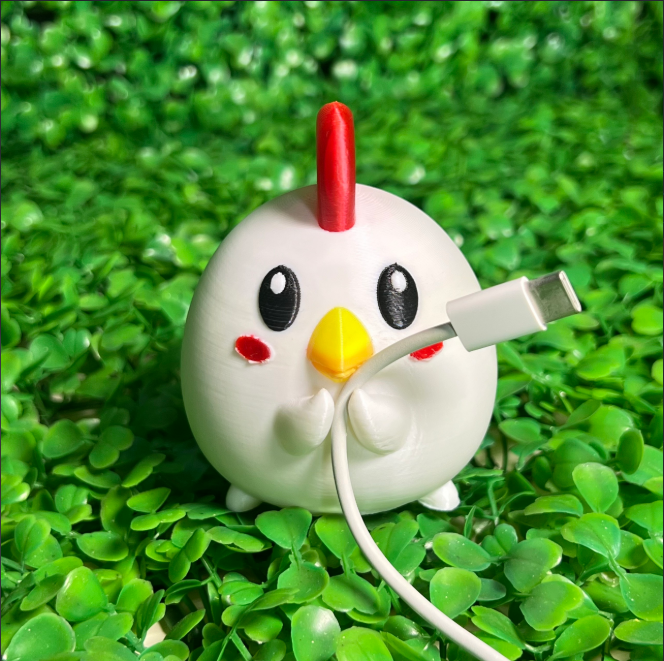 A cool 3D cable holder with a cute chicken design.