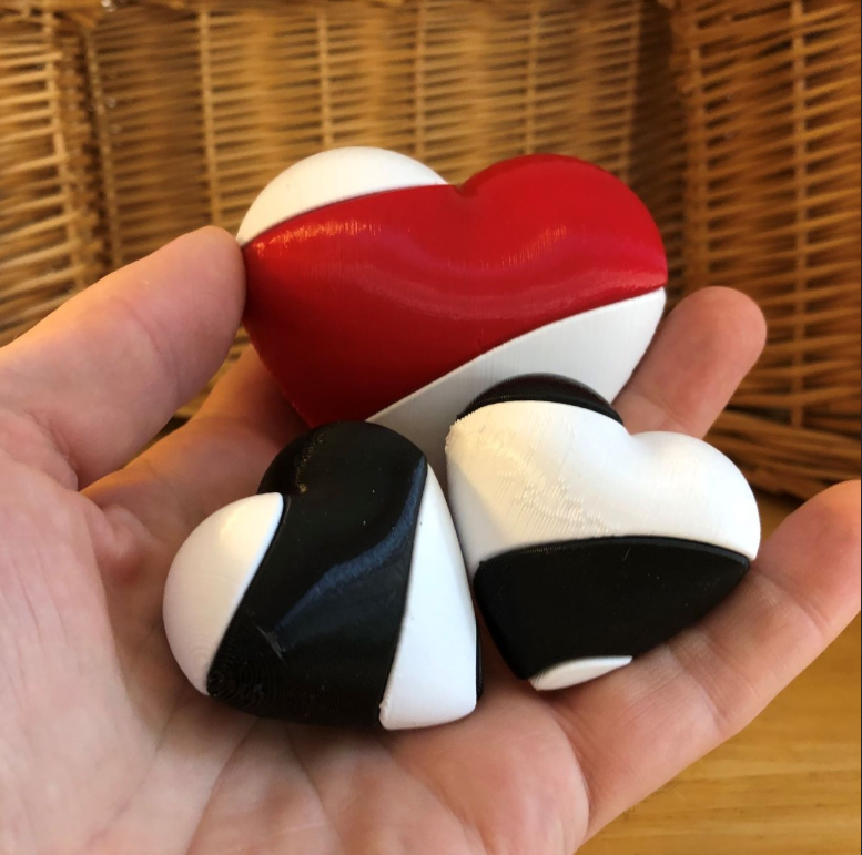 Creative 3D printed valentines gift featuring helical hearts.