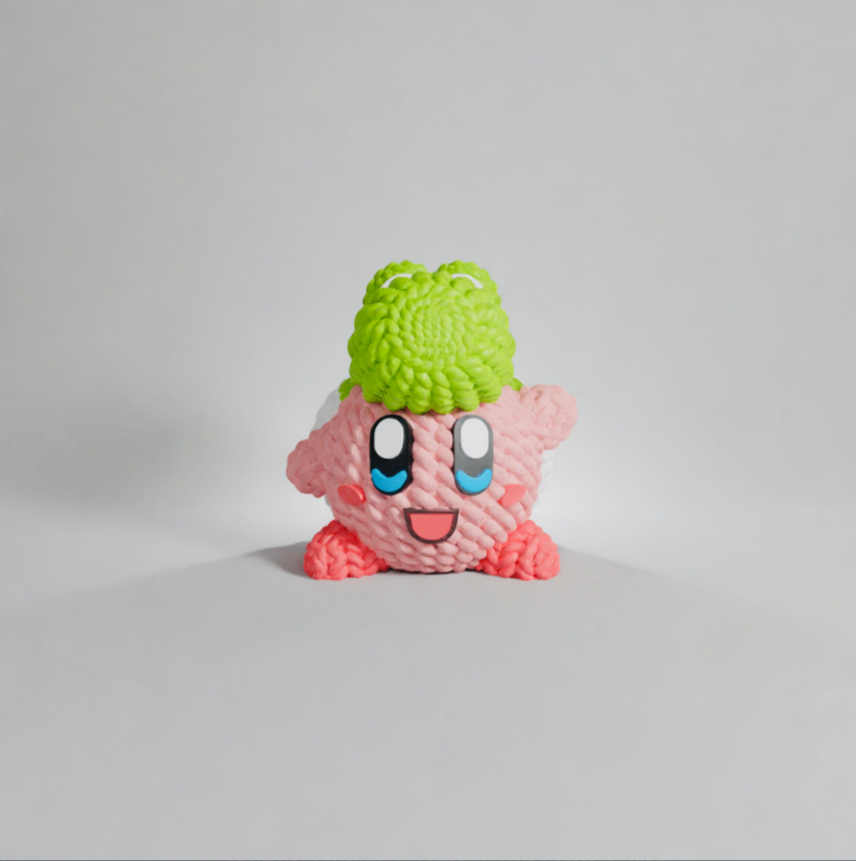 Cute 3D Print model of Kirby with knitted design.