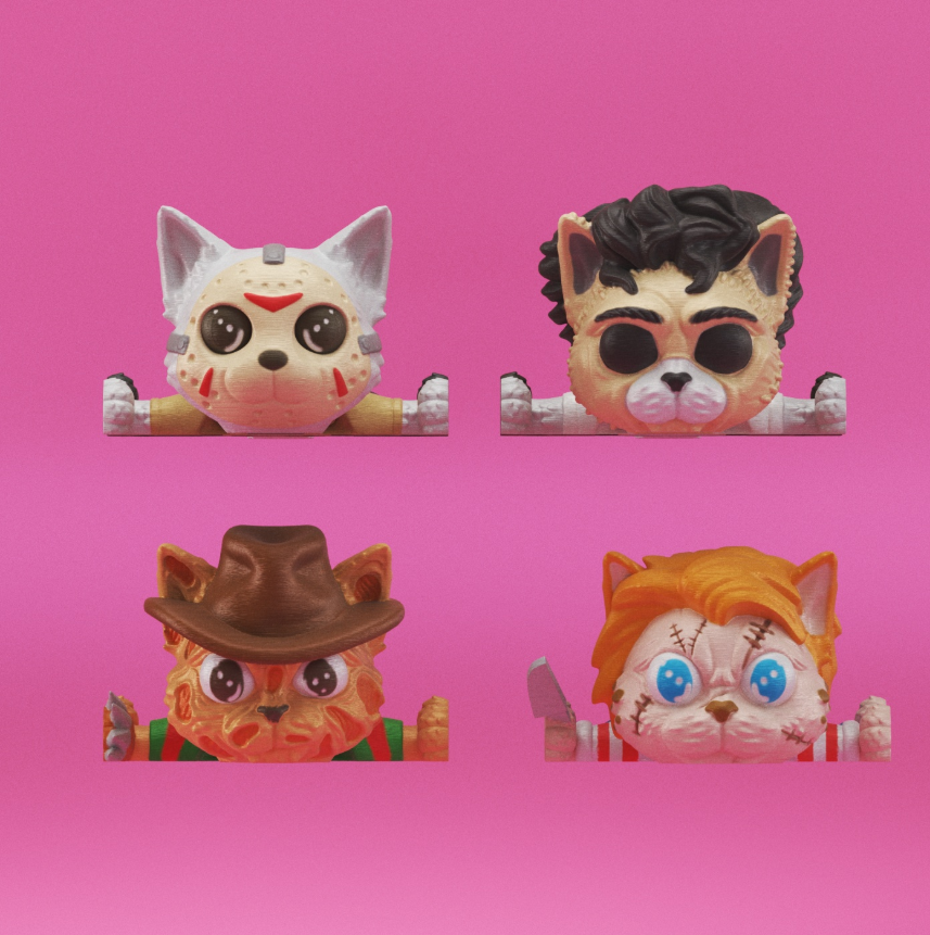 Quirky 3D print kitty models with playful designs.