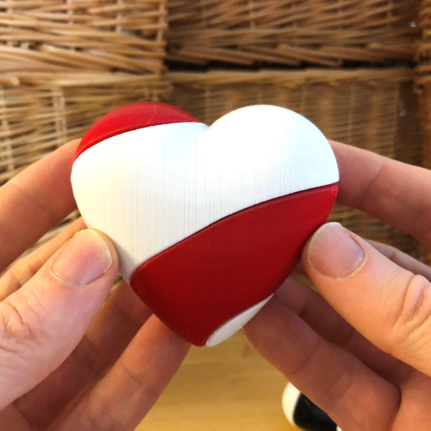 3D printed Helical hearts with a compartment.