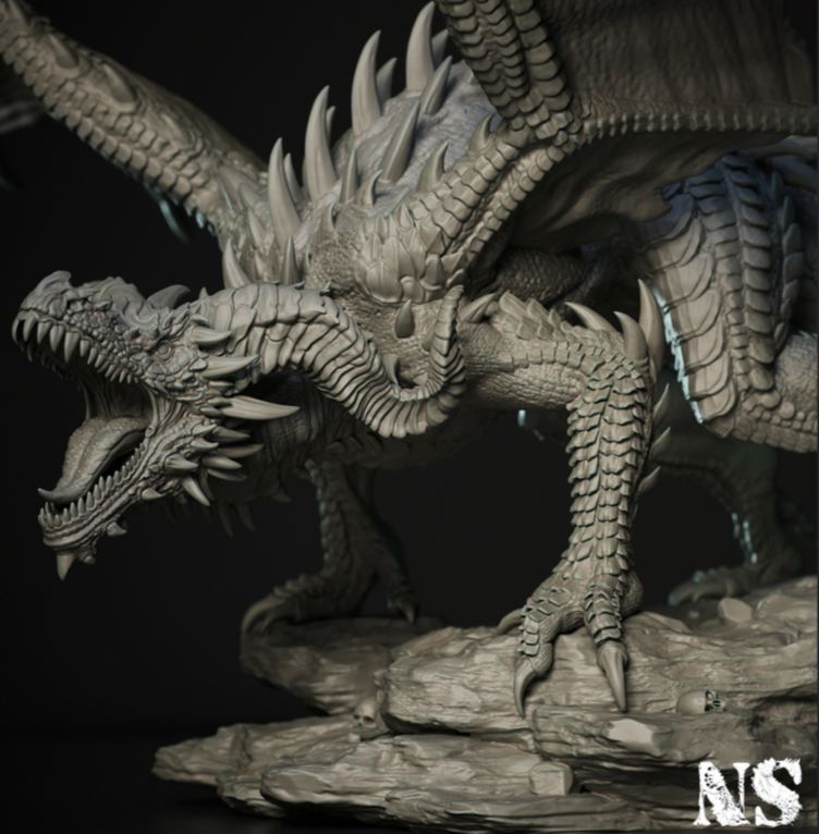 Pre-supported young red dragon 3D model.