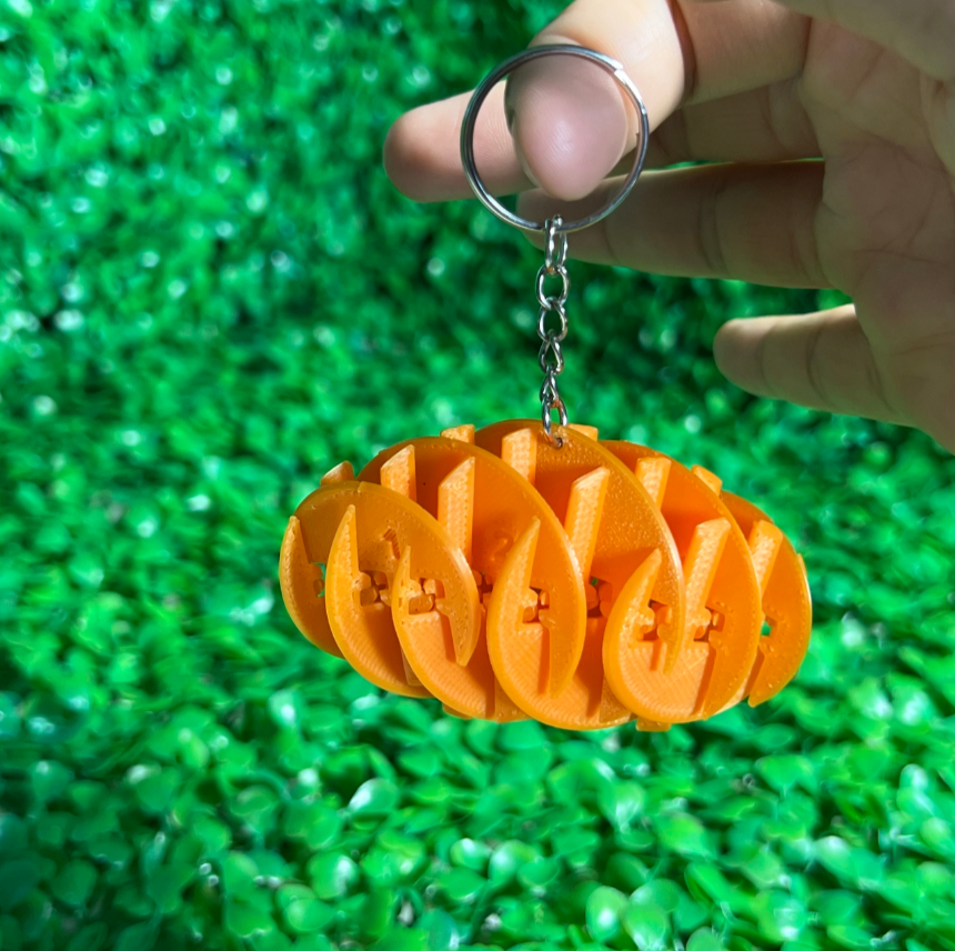 An articulated 3D fidget keychain.